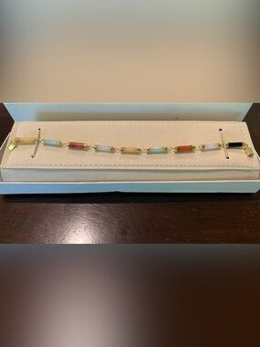 Ross-Simons 14K Solid Yellow Gold Multicolored Jade Station Bracelet